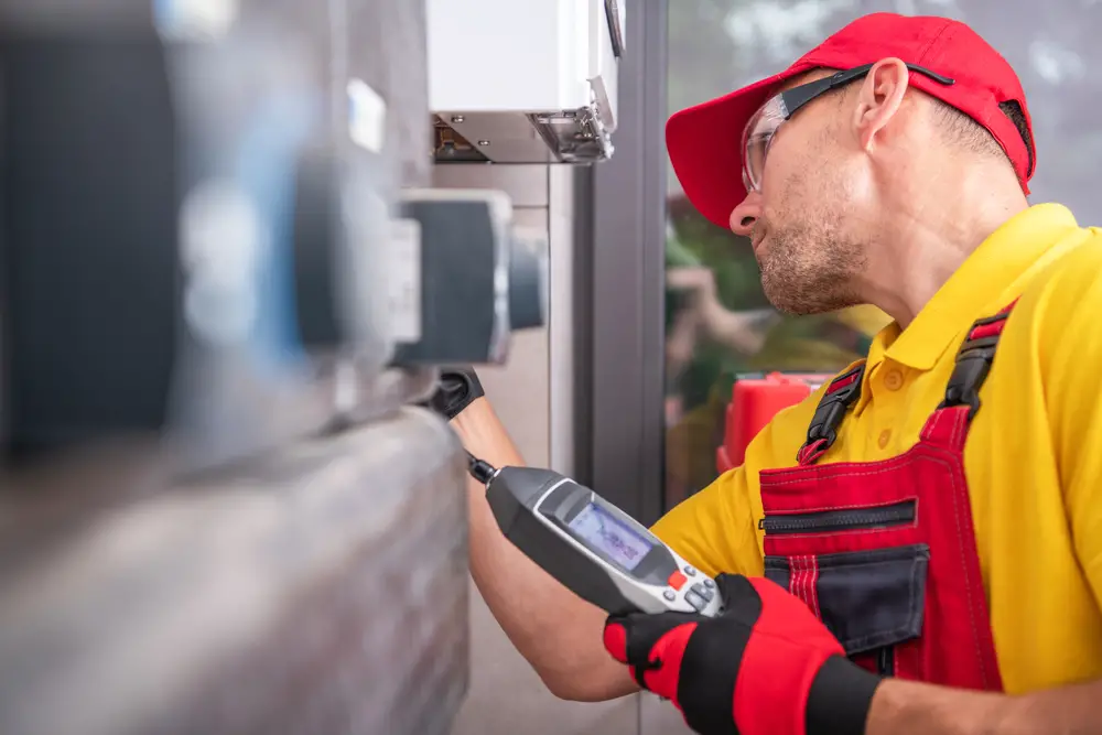 technician with gas leak detector